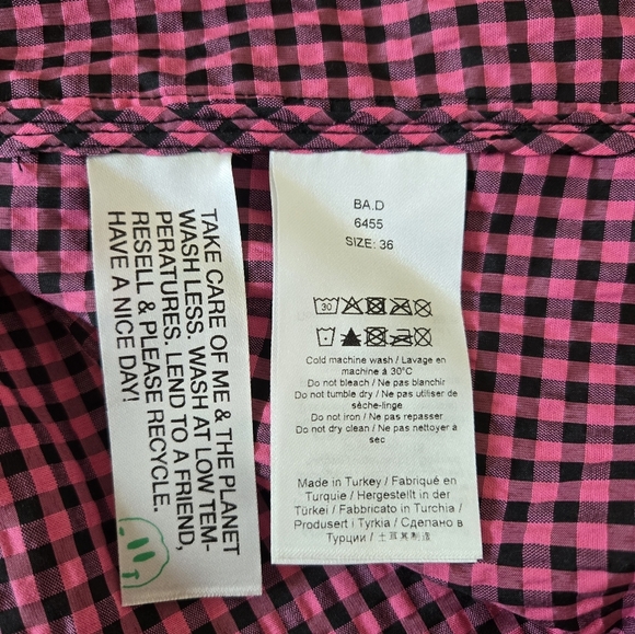 GANNI Carmine Rose Seersucker Check Gingham V Neck Gathered Midi Dress Small /36 - Picture 16 of 16